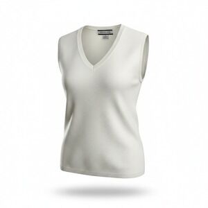 Crystal Kobe Sweater Vest Womens M White V Neck Acrylic Knit Sleeveless Preppy
